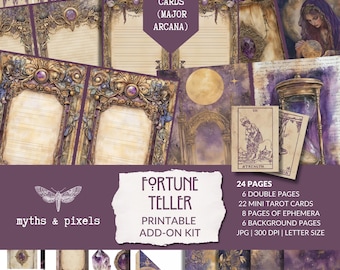 Spåman - Tilläggskit för skräpjournal, handläsning, inklusive mini-tarotkort, handläsning, mystiska kort, fickor, ephemera, omedelbar nedladdning
