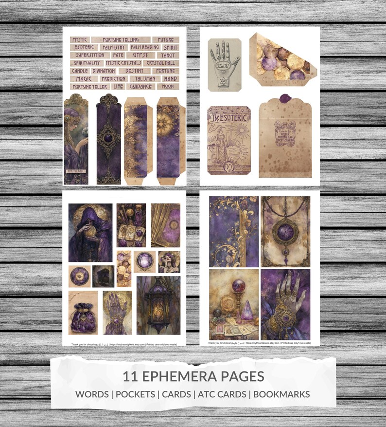 Fortune Teller Junk Journal Kit, Palm Reading, Printable Tarot Cards ...