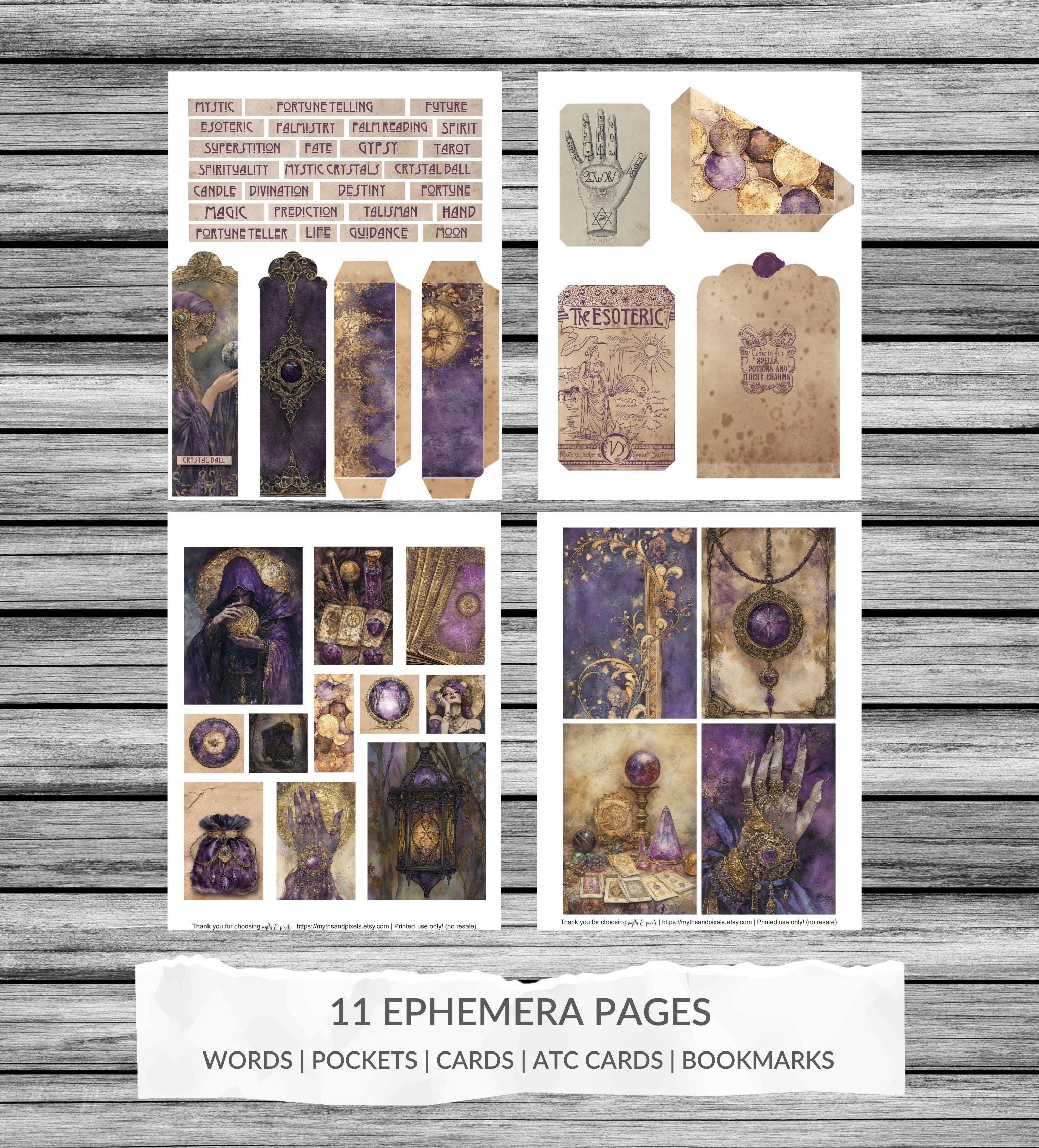 Fortune Teller Junk Journal Kit, Palm Reading, Printable Tarot Cards ...