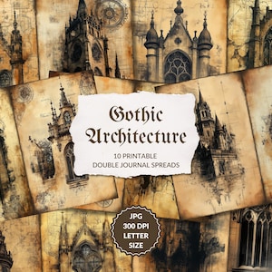 Arquitectura gótica - 10 páginas de diario basura, imprimible de catedral, castillo, mazmorra, castillo abandonado, lugar perdido, páginas de planos, antigüedad