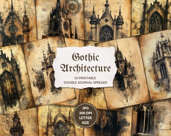 Cathédrale gothique – 10 pages de journal intime, imprimables sur l'architecture gothique, château hanté, lieu abandonné, pages de plans, bâtiment ancien