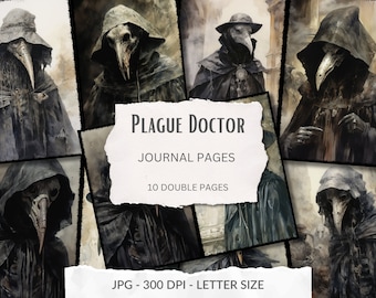 Plague Doctor Journal Pages, gothic, horror, Halloween, Creepy Junk Journal, JPG, Plague Doctor, afdrukbare pagina's, plakboek, direct downloaden