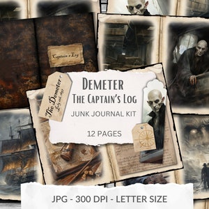 Dracula Captain’s Log – Gothic Junk Journal Kit – Demeter Printable Pages – Horror Ephemera – Nosferatu –Vampire – Instant Download