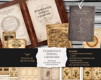 Forbidden Spring Grimoire | Vernal Archive Kit Add On – Dark Academia Folder mit Mini Book and Ephemera | Occult Botanical Manuscript Pages