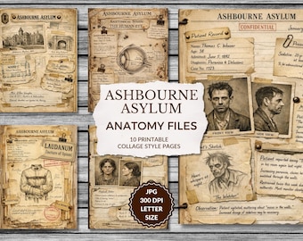 Ashbourne Asylum Collage Papers, anatomy files, patient records, dark asylum ephemera, journal  madness, horror printable, instant download