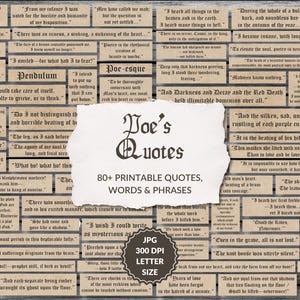 Edgar Allan Poe Word Strips, printable quotes, phrases, grunge, snippets, embellishment, dark academia, gothic novel, instant download