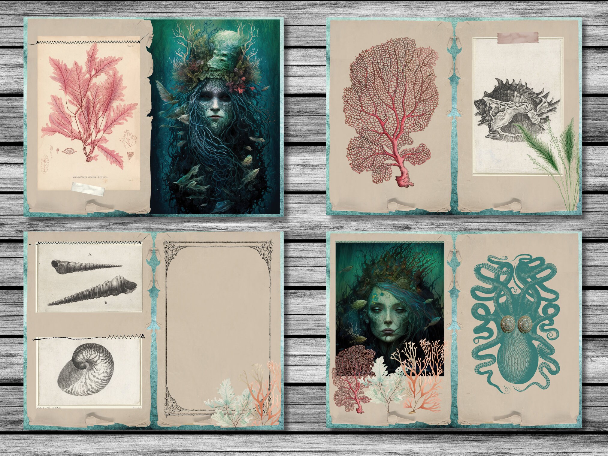 Cursed Ocean, Sea Witch Junk Journal Kit, Printable Dark Siren Ephemera ...