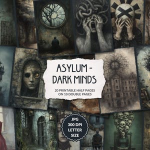 Asylum - Dark Minds - junk journal pages, horror, halloween printable, creepy, abandoned lost place, digital journal pages, Scrapbook Page