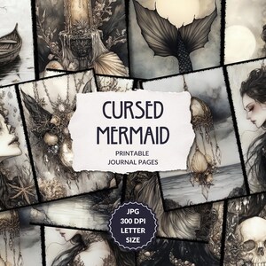 Haunted Mermaid, dark siren, journal pages, creepy mermaid, sea monster, spooky, dark ephemera, halloween printable haunted ocean, dark sea