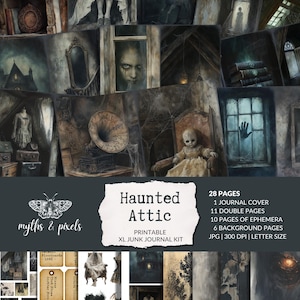 Ático Embrujado - Kit de Diario de Basura - Imprimible de casa embrujada, lugar oscuro, juguetes embrujados, demonio siniestro, novela gótica, academia oscura, digital