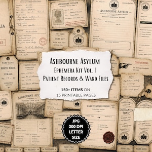 Ward Records & Patient Files, Mental Hospital Junk Journal, Printable Ephemera, Dark Academia, Asylum Patient Diary, Institutional Case