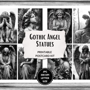 Gothic Angel Statues, set of 16 printable postcards, vintage photographs, Halloween, Collage Sheet Digital Scrapbooking, haunted graveyard