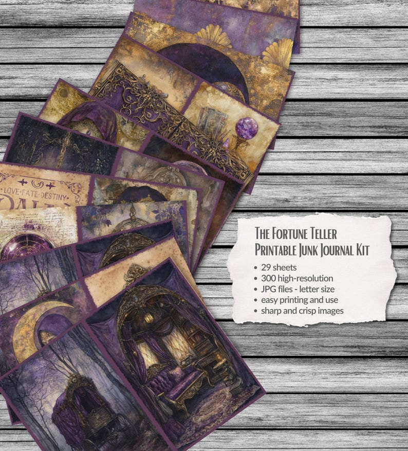 Fortune Teller Junk Journal Kit, Palm Reading, Printable Tarot Cards ...