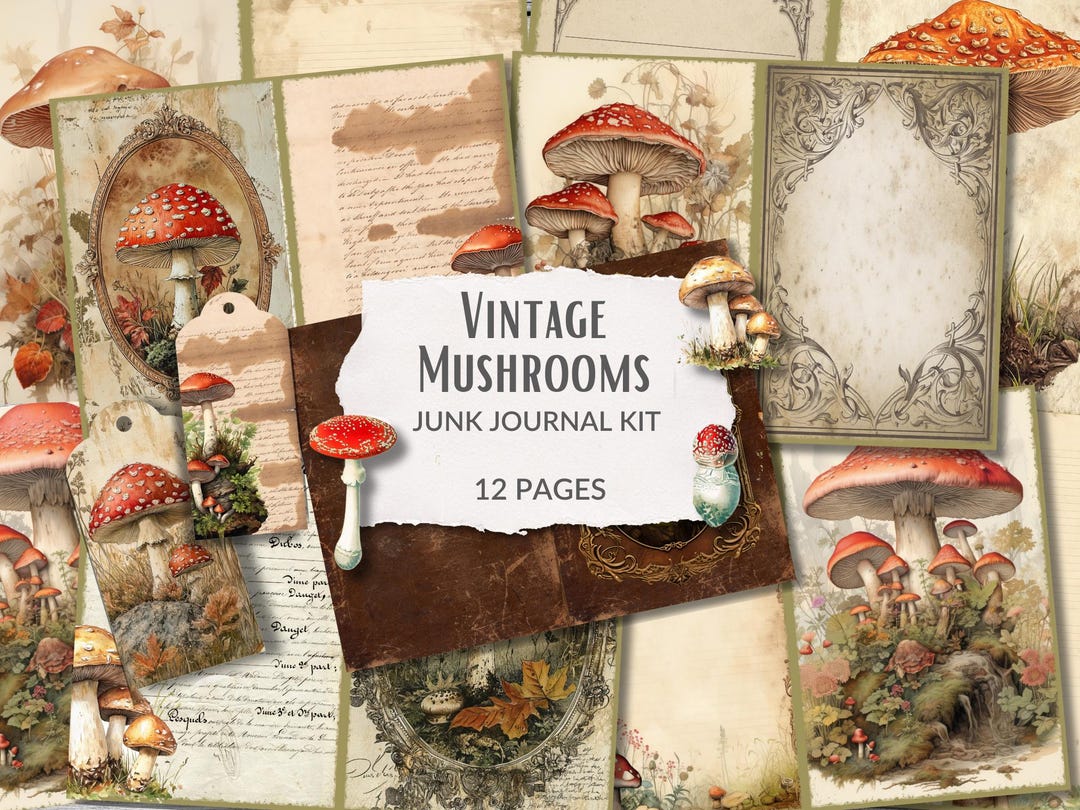 Vintage Mushroom Junk Journal Kit, Woodland Botanical Printable Pages ...