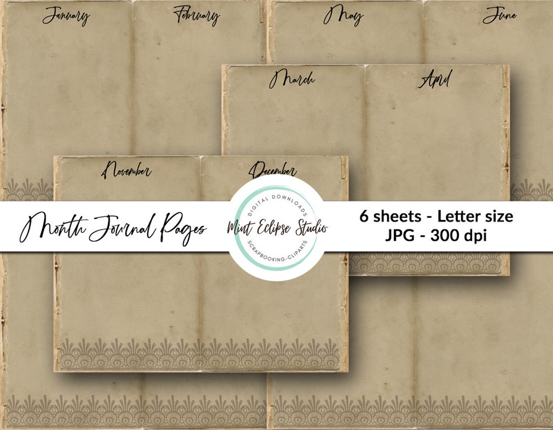 Printable Scrapbook Pages Months for Junk Journals, Scrapbooks, Planner, Crafts, Digital ...