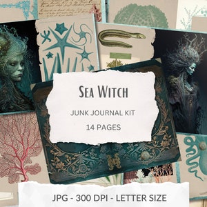 Kit de journal intime Sea Witch Junk, pages imprimables, éphémères, fournitures de scrapbooking, pochettes, signets, étiquettes, créations en papier, téléchargement numérique