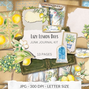 Lemon Days Junk Journal Kit, Verão, Mediterrâneo, JPG, páginas para impressão, papel digital, Lemon Ephemera, vaga, scrapbooking, para impressão