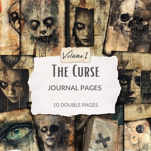 The Curse | dark manuscript pages, sinister demon printable, cursed horror, haunted collage, creepy, scrapbook ephemera, dark academia pages