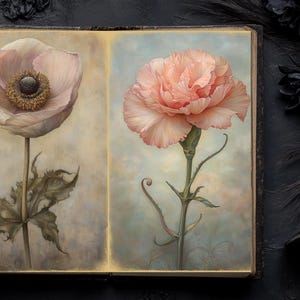 Fiori eterei – pagine di diario, delicati fiori stampabili, arte floreale primaverile, fiori pastello, pagine floreali vintage, download immediato