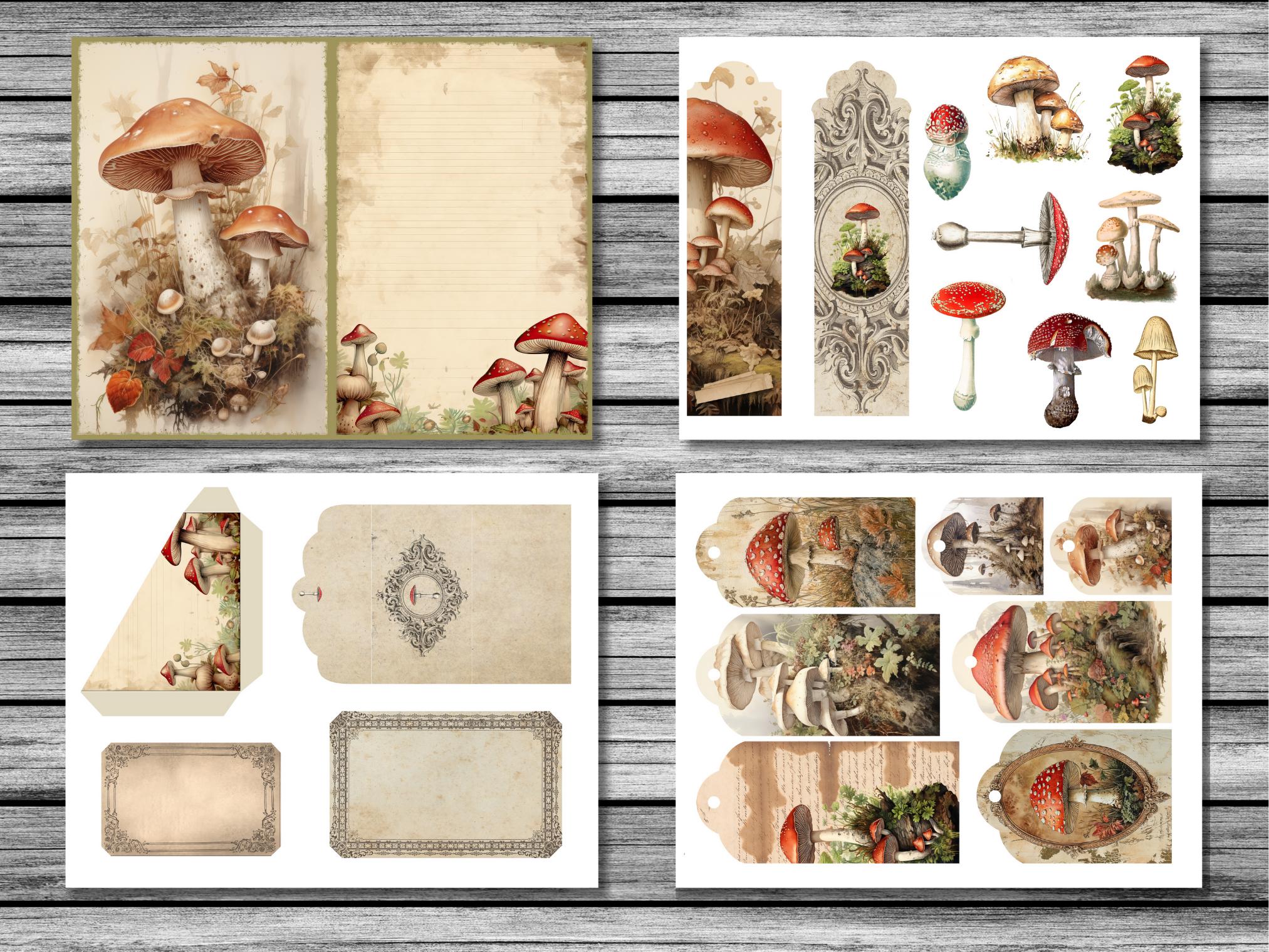Vintage Mushroom Junk Journal Kit - Fall Digital Paper, JPG, Autumn ...