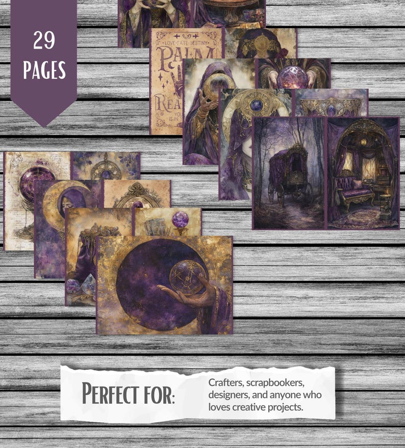 Fortune Teller Junk Journal Kit, Palm Reading, Printable Tarot Cards ...