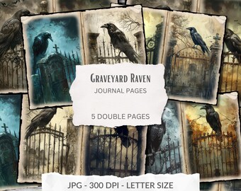 Crónicas del Cuervo - Páginas de diario basura, Puerta del cementerio, Ilustración de cuervo, Páginas de diario de fantasía oscura, Imprimible gótico, Descarga instantánea