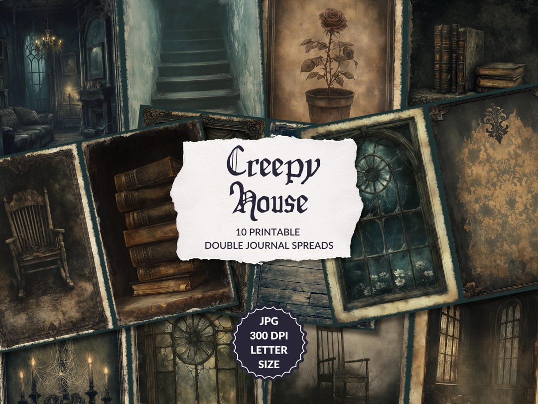 Creepy House - 10 Junk Journal Pages, Horror, Halloween, Haunted House ...