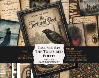 Case File 1849 – The tortured Poet Junk Journal Kit | Poe Printable Ephemera | Ashbourne Asylum | Gothic Novel | The Madness of Poe Archive