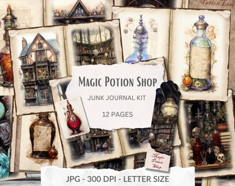 Potion Shop Journal Kit, printable potion journal, spell book pages, witch ephemera, witch potion, spell potion, dark arts, instant download