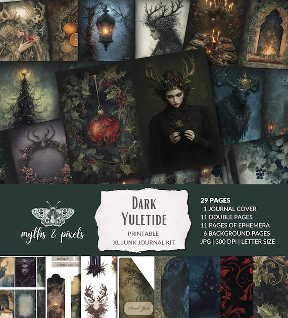 Dark Yuletide Junk Journal Kit, Printable Gothic Christmas junk journal, Dark Yule printable, pagan christmas, wicca, gothic winter solstice