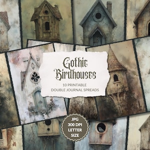 Gothic Birdhouse - 10 junk journal pages, horror, Halloween, haunted house, creepy, lost place, spooky printable, eerie ephemera, download