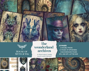 Dark Wonderland Archives - Dark Alice Add-On Kit, grunge, haunted, dark whimsy wonderland, teal, purple, gothic fairytale, instant download