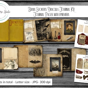 Dracula Bram Stoker Junk Journal Kit, efemerydy wampirów, powieść gotycka, efemerydy wampirów, strony do druku, wiktoriańskie, albumy z wycinkami, Nosferatu