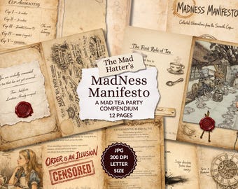 Madness Manifesto - Mad Tea Party Compendium, Dark Alice journal, Mad Hatter, Alice, Dark Wonderland Manuscript, Digital Wonderland Archive