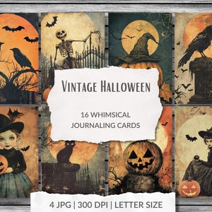 Vintage Halloween Journaling Cards, spooky, whimsical, cute, printable ATC, ephemera, paper collage, scrapbook ephemera, instant download