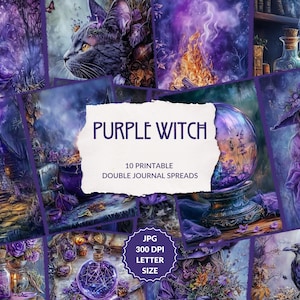 Kit journal intime Purple Witch Junk – Corbeau, sorcellerie, pages de grimoire imprimables – Éphémères de sorcière – Téléchargement instantané