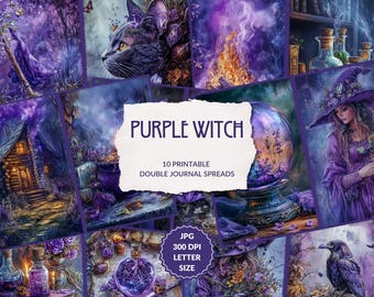 Purple Witch Junk Journal Kit – raven, witchcraft, printable grimoire pages – witchy ephemera, witchery, dark magic, BOS, Instant Download
