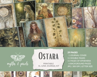 Ostara | Junk Journal Kit | printable Easter ephemera, wicca, mythic, Spring Equinox, Pagan Spring ephemera, gemstone card, instant download