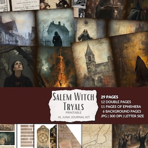 Salem Witch Trials Junk Journal Kit, Large Witch Journal Bundle, Discovery of witches, Halloween ephemera, witchcraft, instant download
