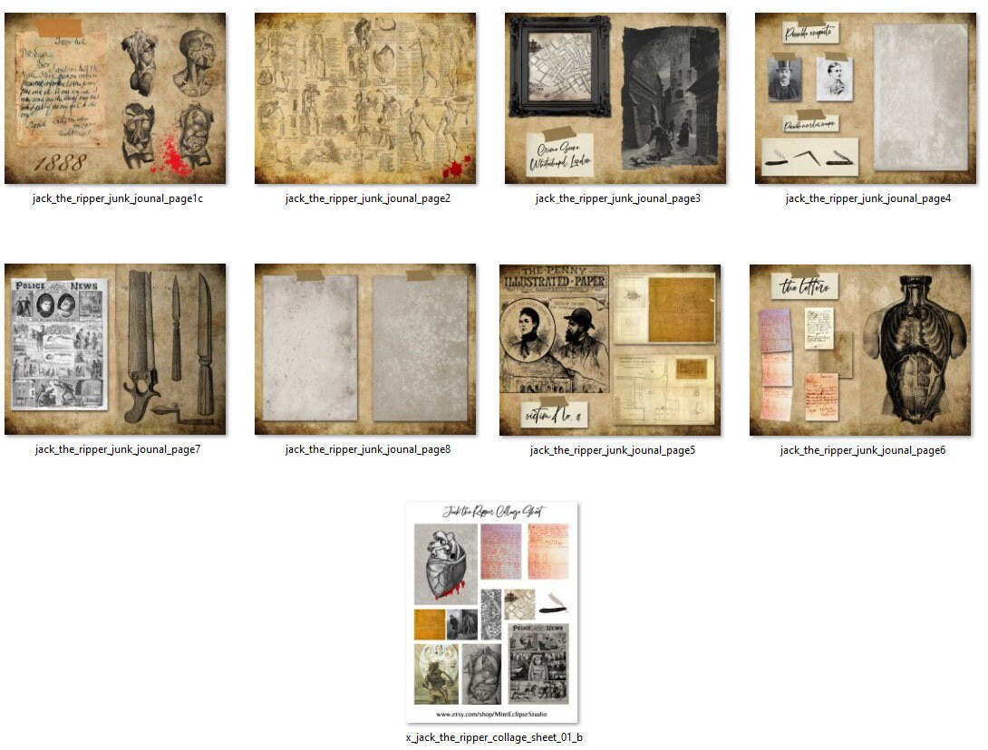 Jack the Ripper Halloween Junk Journal Gothic Horror Printable Pages