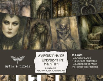 Whispers of the Forgotten - Dark Academia Junk Journal Kit, Ashbourne Manor Add-on, haunted house printable, instant download