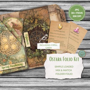 Kit Ostara Folio con carte incantesimo, folio mix and match, folio pieghevole con tasche, wicca, pagano, folio caricato, folio stampabile