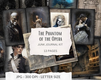 Le Fantôme de l'Opéra – Kit de journal créatif, Paris, musique, bal masqué, romantique, JPG, pages à imprimer, éphémères gothiques, téléchargement instantané
