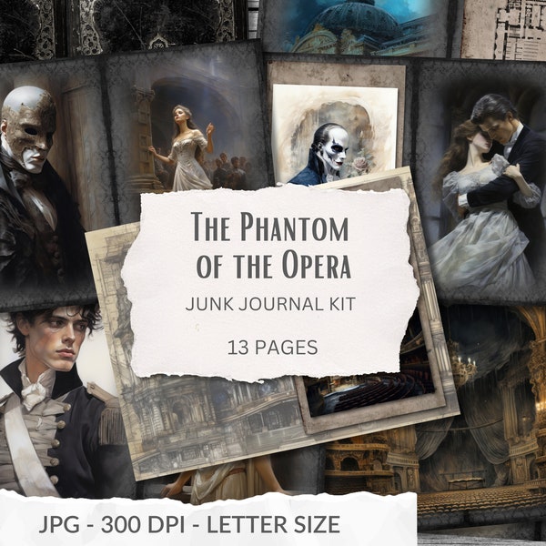 The Phantom of the Opera Junk Journal Kit Paris, music, masquerade, romantic, gothic, JPG printable pages, ephemera, digital paper | JK 009