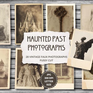 Fotografias de um passado assombrado, para impressão, recortes elaborados, fotografias em estilo vintage, objetos assombrados, casa mal-assombrada, sinistro, grunge, folha de colagem