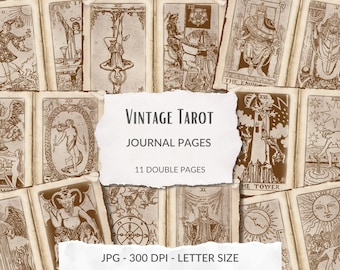 Vintage tarotkortjournal, utskrivbara sidor, mysterium, spåman, arcana, journalpaket, digitalt collageark, bakgrund, kortlek