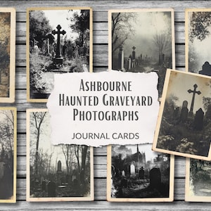 Haunted Cemetery Printable Graveyard Spooky Photograph, ATC Cards Halloween Gothic Junk Journals, Scrapbook, digital kit, Paper Collage
