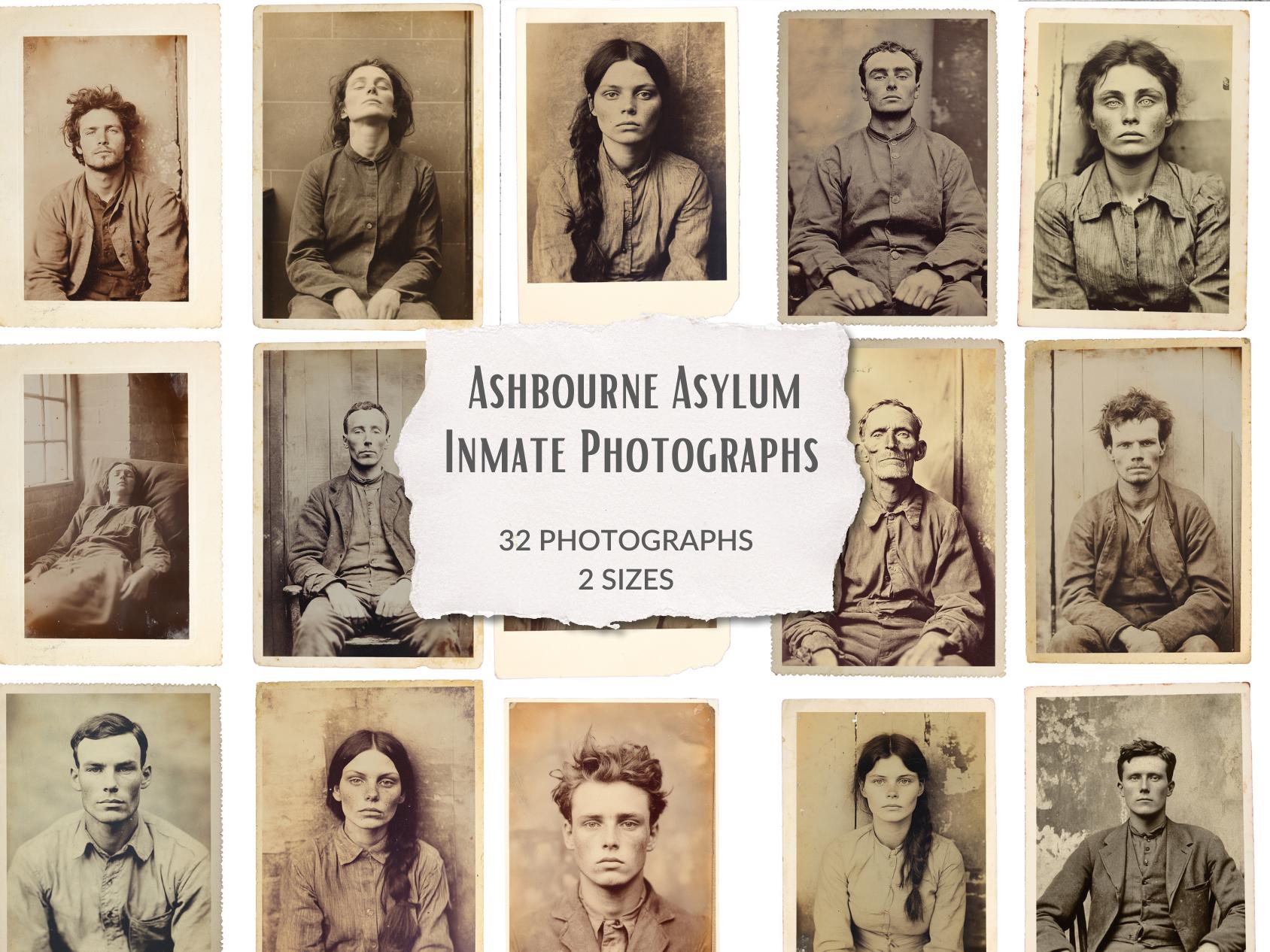 Ashbourne Asylum, Vintage Asylum Patient Photographs, printable portrait, Halloween Party Prop supply, Paper Collage Sheet, instant download
