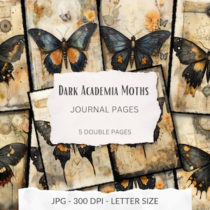 Mythic Moth Journal Pages, dark academia, grungy butterfly, gothic moth, gothic butterfly, printable pages, Scrapbook, instant download