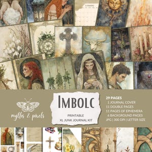 Kit diario digitale spazzatura Imbolc Spring - 29 pagine, effimeri stampabili, carte di intenzione, ATC, buste, tasche, pagine doppie, Brigid